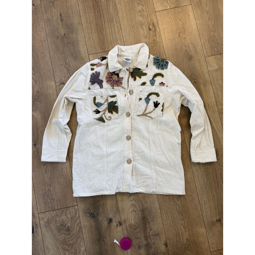 PRODUCE COMPANY S Vintage VTG 100% cotton wool white embroidered button top